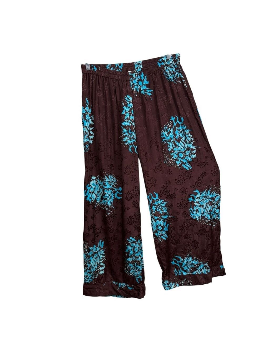 Soft Surroundings Women’s Large Brown Blue Floral Rayon Wide Leg Pants
